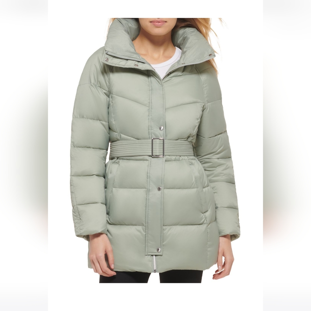 Cole Haan Signature Sage Belted Zip-up  Winter Down Jacket  Coat L Chic Luxury